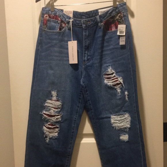 NWT! Vince Camuto Distress Tapestry Patch straight Wide Leg Jean Size 12/31 - Picture 9 of 10